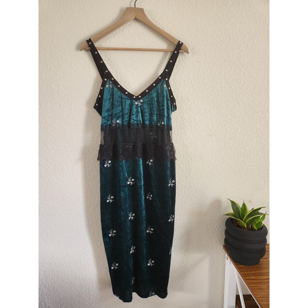 Zara Y2k Suede Flower Embroidered Lace Forest Green Dress